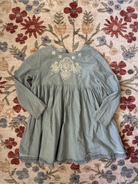 Louise Misha Girls Sage Green Embroidered Peasant Tunic